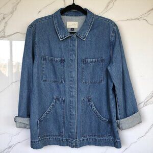 Vintage-Inspired Denim Chore Jacket with Utility Pockets - Excellent Condition